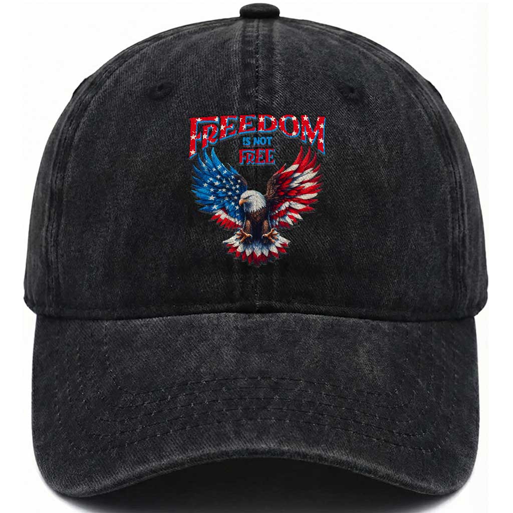 American Flag Bald Eagle Washed Cotton Baseball Cap Patriotic Eagle 4th of July Freedom Is Not Free TS10 Washed Cap Universal Fit Black Print Your Wear
