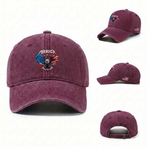 Bald Eagle Merica Washed Cotton Baseball Cap USA American Flag Patriotic 4th of July TS10 Washed Cap Universal Fit Burgundy Print Your Wear