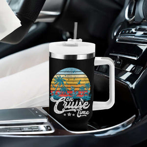 On Cruise Time Tumbler With Handle Retro Summer Vacation Cruising TS10 Print Your Wear