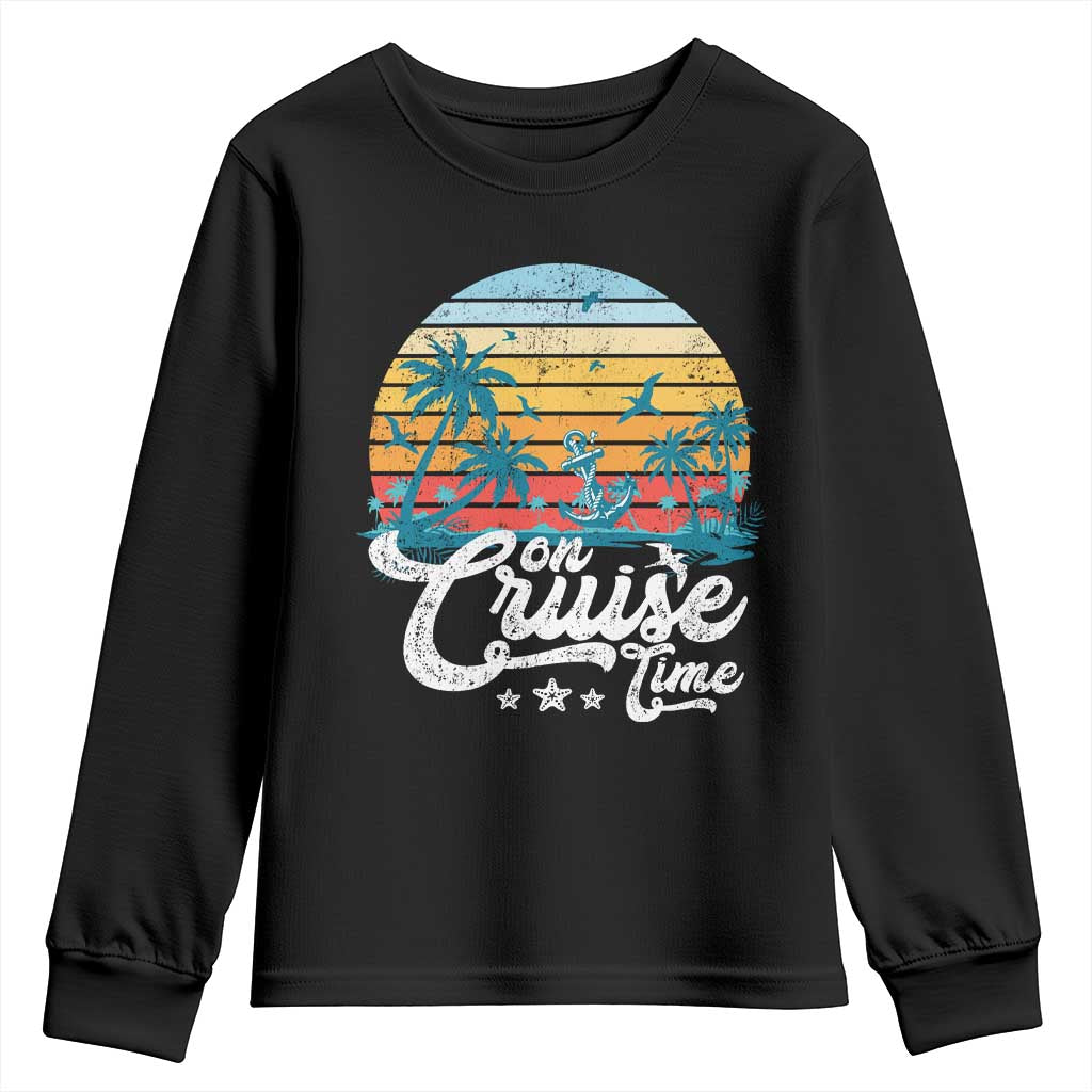 On Cruise Time Youth Sweatshirt Retro Summer Vacation Cruising TS10 Black Print Your Wear