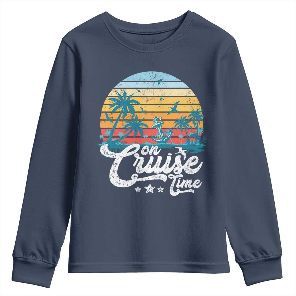 On Cruise Time Youth Sweatshirt Retro Summer Vacation Cruising TS10 Navy Print Your Wear
