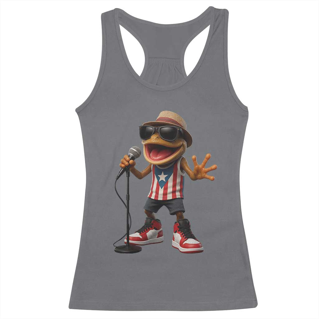 Coqui Puerto Rican Flag Racerback Tank Top Taino Boricua Frog Singing TS10 Charcoal Print Your Wear