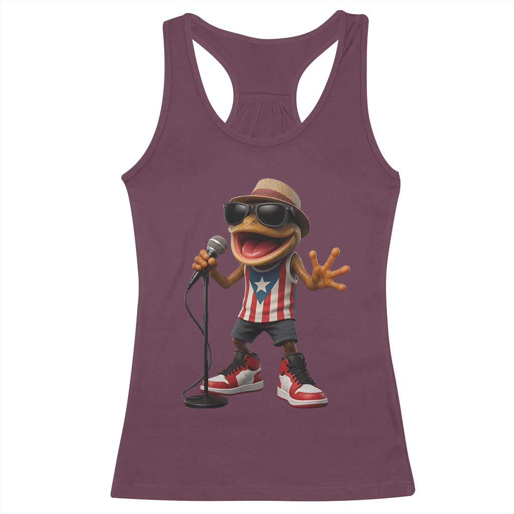 Coqui Puerto Rican Flag Racerback Tank Top Taino Boricua Frog Singing TS10 Maroon Print Your Wear