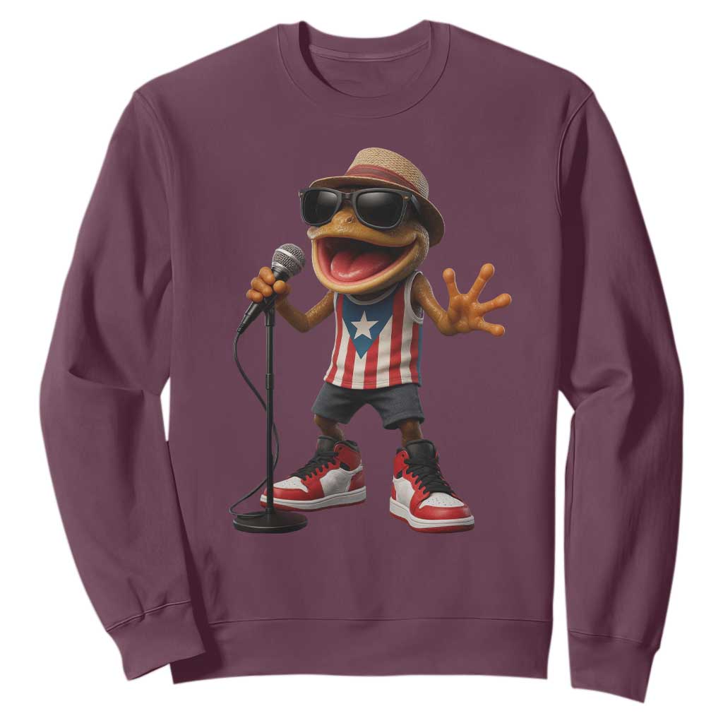 Coqui Puerto Rican Flag Sweatshirt Taino Boricua Frog Singing TS10 Maroon Print Your Wear