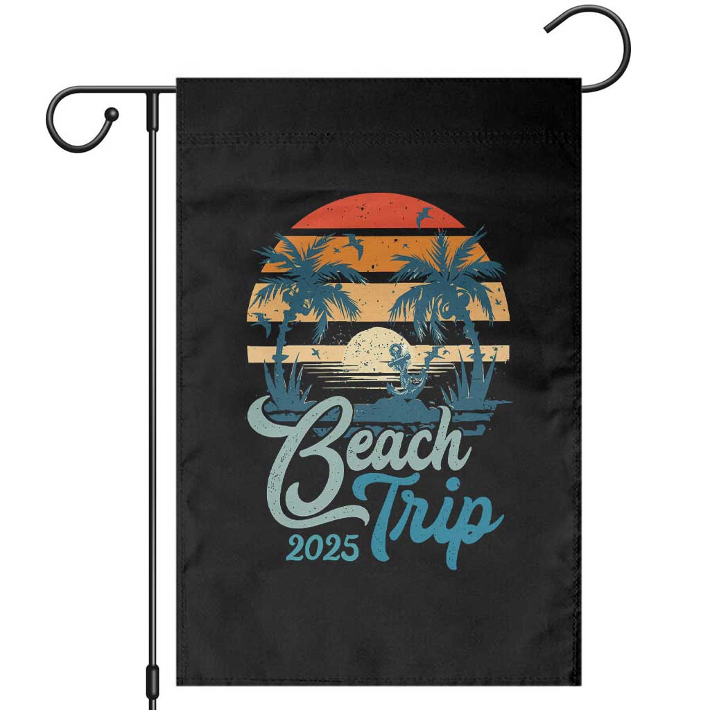 Beach Trip 2025 Garden Flag Summer Vacation Vintage 70's Retro TS10 Black Print Your Wear