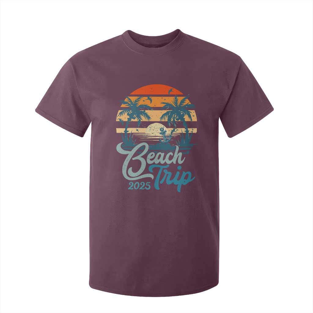 Beach Trip 2025 T Shirt For Kid Summer Vacation Vintage 70's Retro TS10 Maroon Print Your Wear