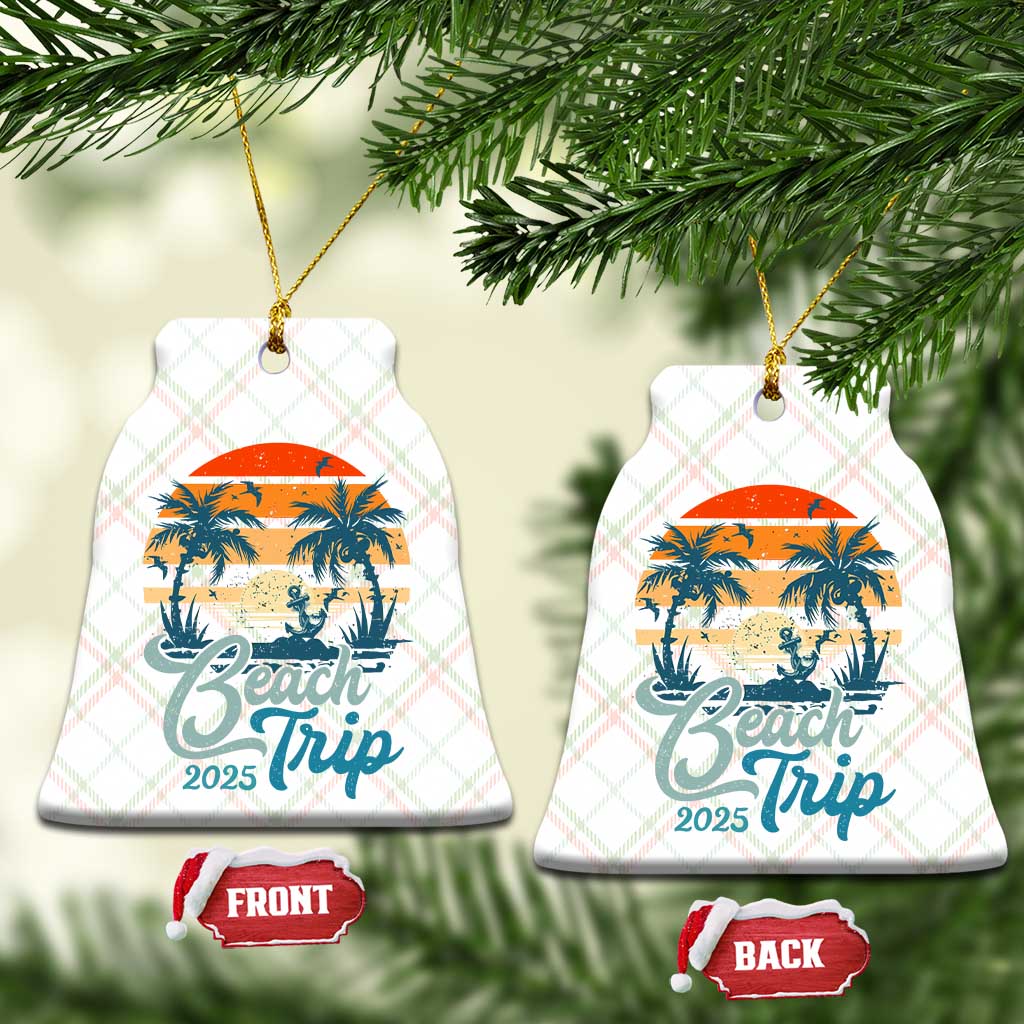 Beach Trip 2025 Ceramic Ornament Summer Vacation Vintage 70's Retro TS10 Print Your Wear