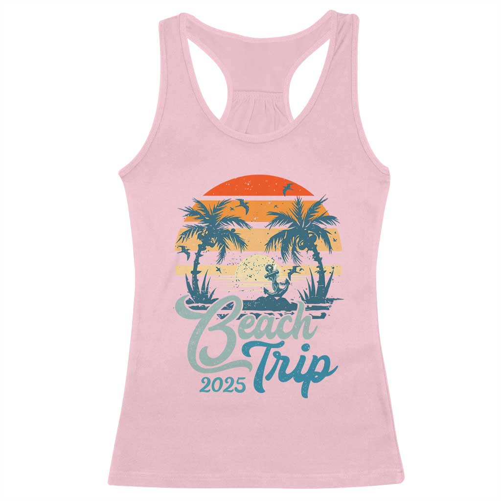 Beach Trip 2025 Racerback Tank Top Summer Vacation Vintage 70's Retro TS10 Light Pink Print Your Wear