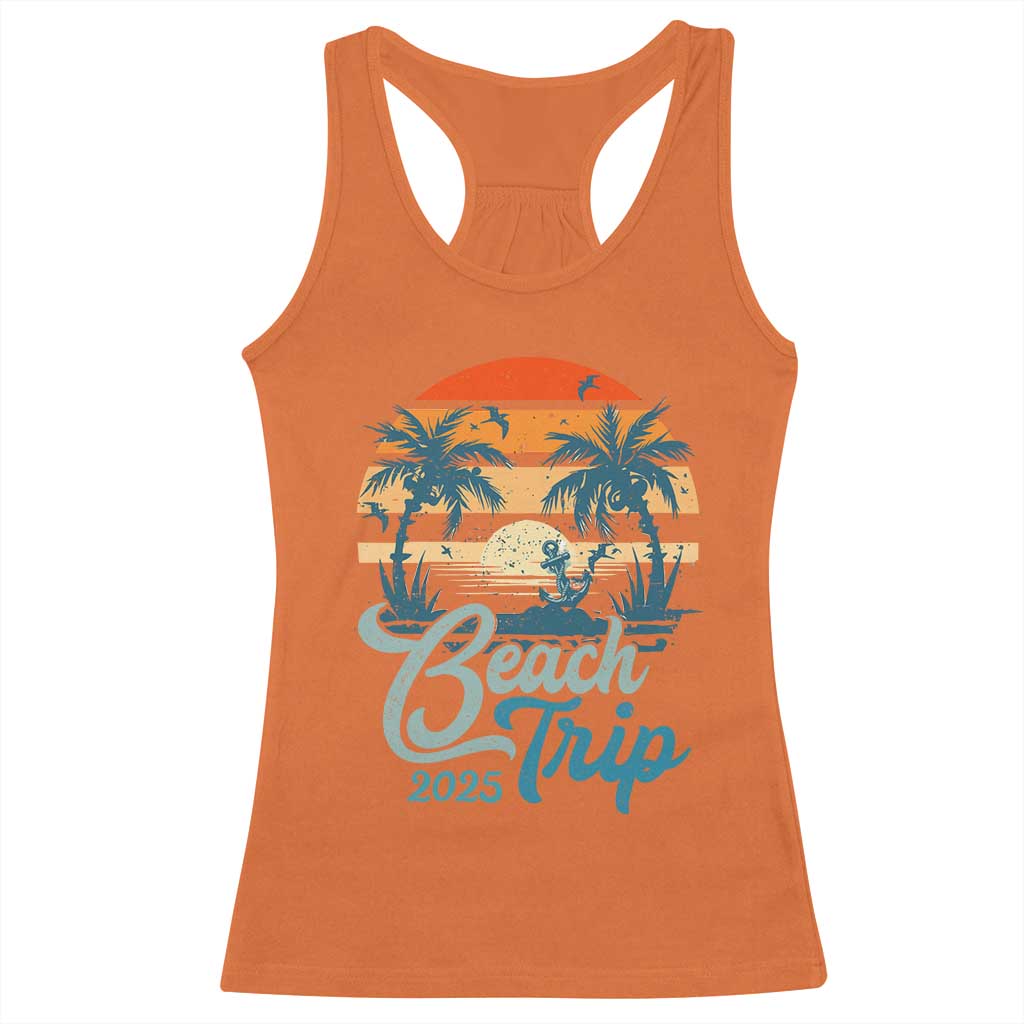 Beach Trip 2025 Racerback Tank Top Summer Vacation Vintage 70's Retro TS10 Orange Print Your Wear