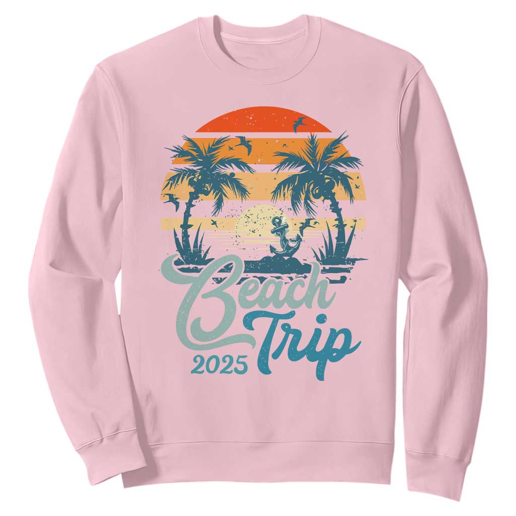Beach Trip 2025 Sweatshirt Summer Vacation Vintage 70's Retro TS10 Light Pink Print Your Wear