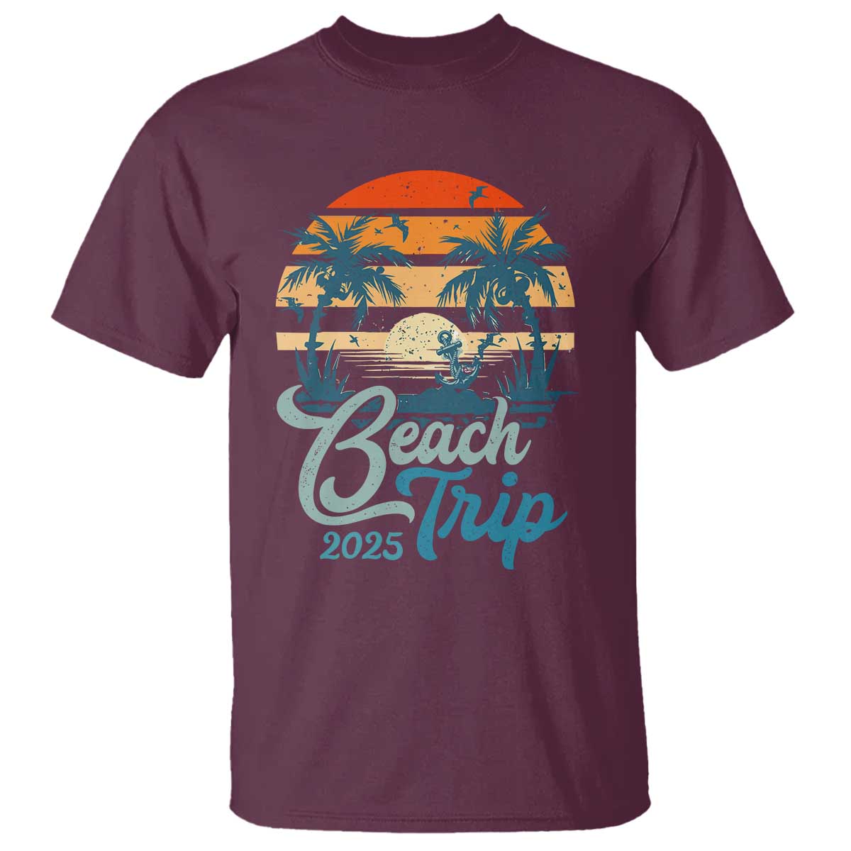 Beach Trip 2025 T Shirt Summer Vacation Vintage 70's Retro TS10 Maroon Print Your Wear