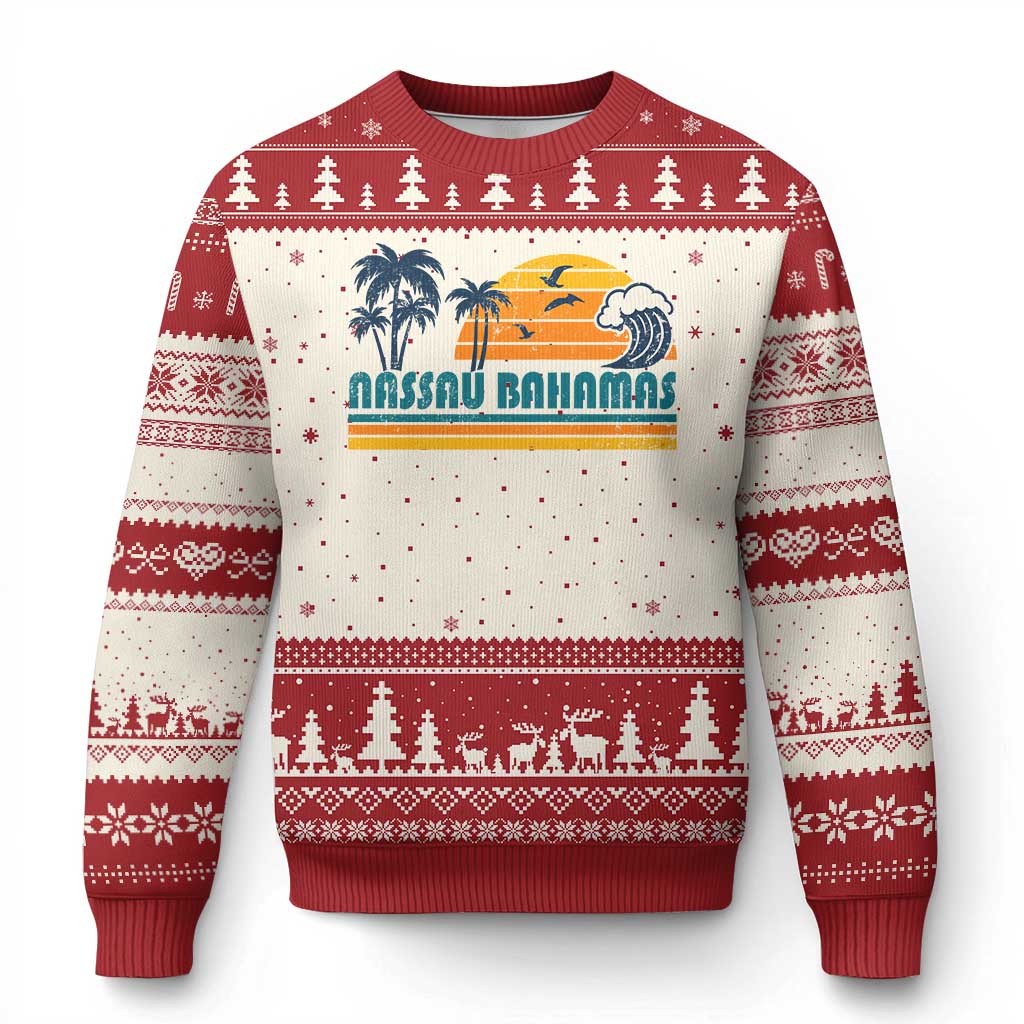 Vintage Nassau Ugly Christmas Sweater Bahamas Vacation Beach Summer Retro Sunset TS10 Beige Red Print Your Wear
