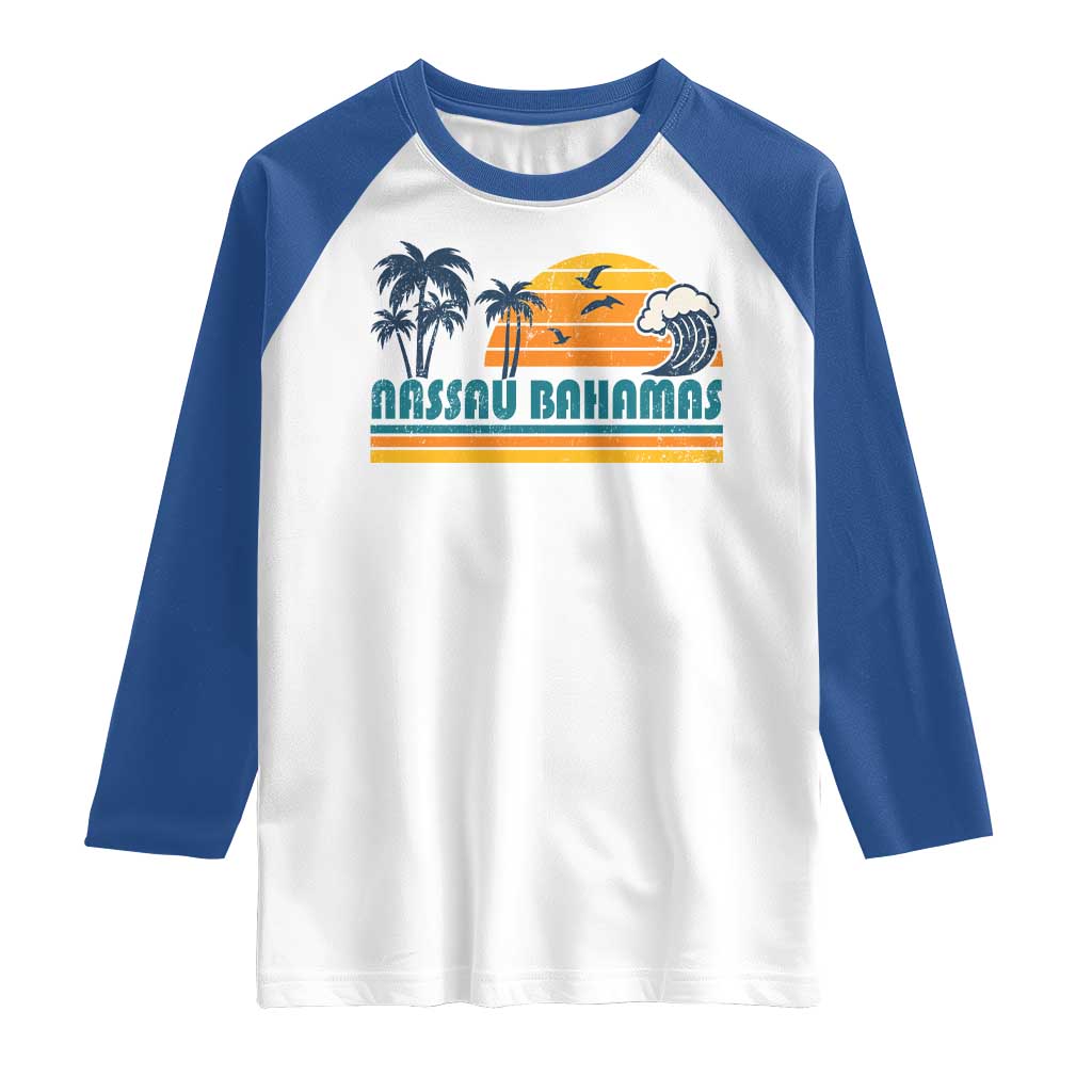 Vintage Nassau Raglan Shirt Bahamas Vacation Beach Summer Retro Sunset TS10 White Royal Print Your Wear