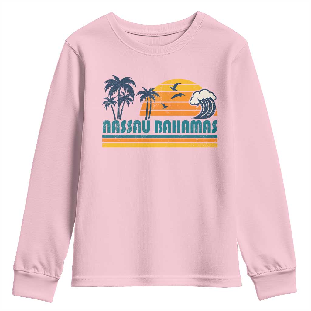 Vintage Nassau Youth Sweatshirt Bahamas Vacation Beach Summer Retro Sunset TS10 Light Pink Print Your Wear