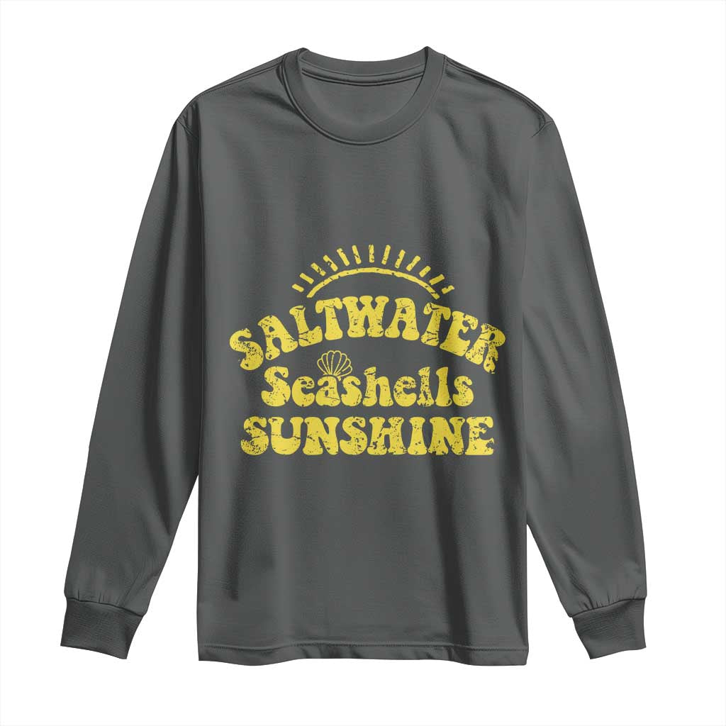Saltwater Seashells Sunshine Long Sleeve Shirt Beach Summer Vacation Vintage 70's Retro TS10 Dark Heather Print Your Wear