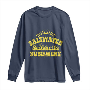 Saltwater Seashells Sunshine Long Sleeve Shirt Beach Summer Vacation Vintage 70's Retro TS10 Navy Print Your Wear