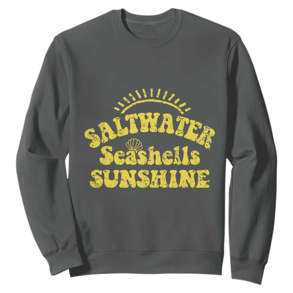 Saltwater Seashells Sunshine Sweatshirt Beach Summer Vacation Vintage 70's Retro TS10 Dark Heather Print Your Wear