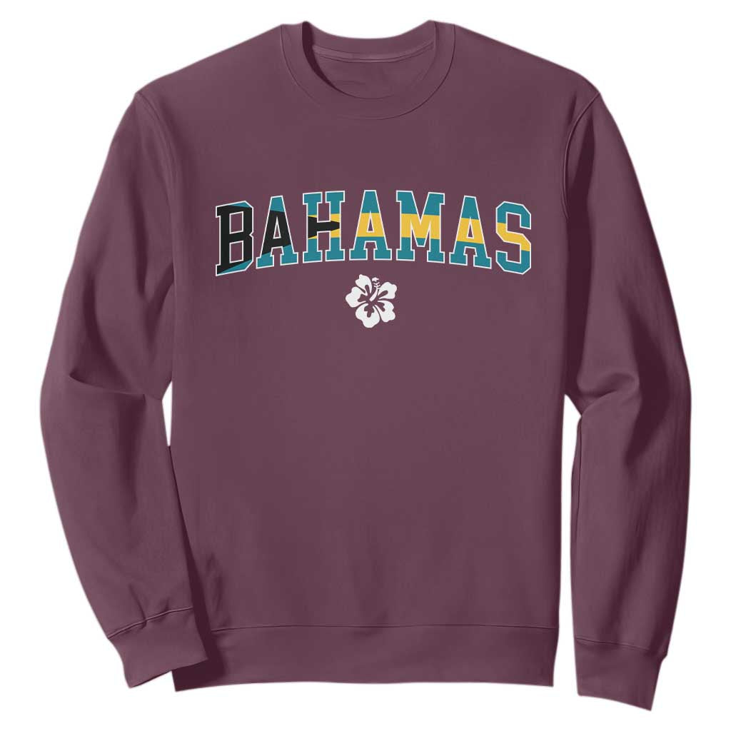 Bahamas Flag Sweatshirt Caribbean Hibiscus Flower Beach Summer Vacation TS10 Maroon Print Your Wear