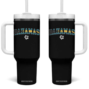 Bahamas Flag Tumbler With Handle Caribbean Hibiscus Flower Beach Summer Vacation TS10 One Size: 40 oz Black Print Your Wear