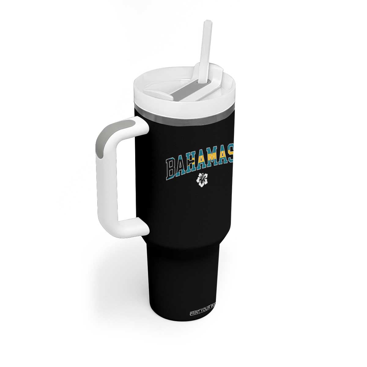Bahamas Flag Tumbler With Handle Caribbean Hibiscus Flower Beach Summer Vacation TS10 Print Your Wear