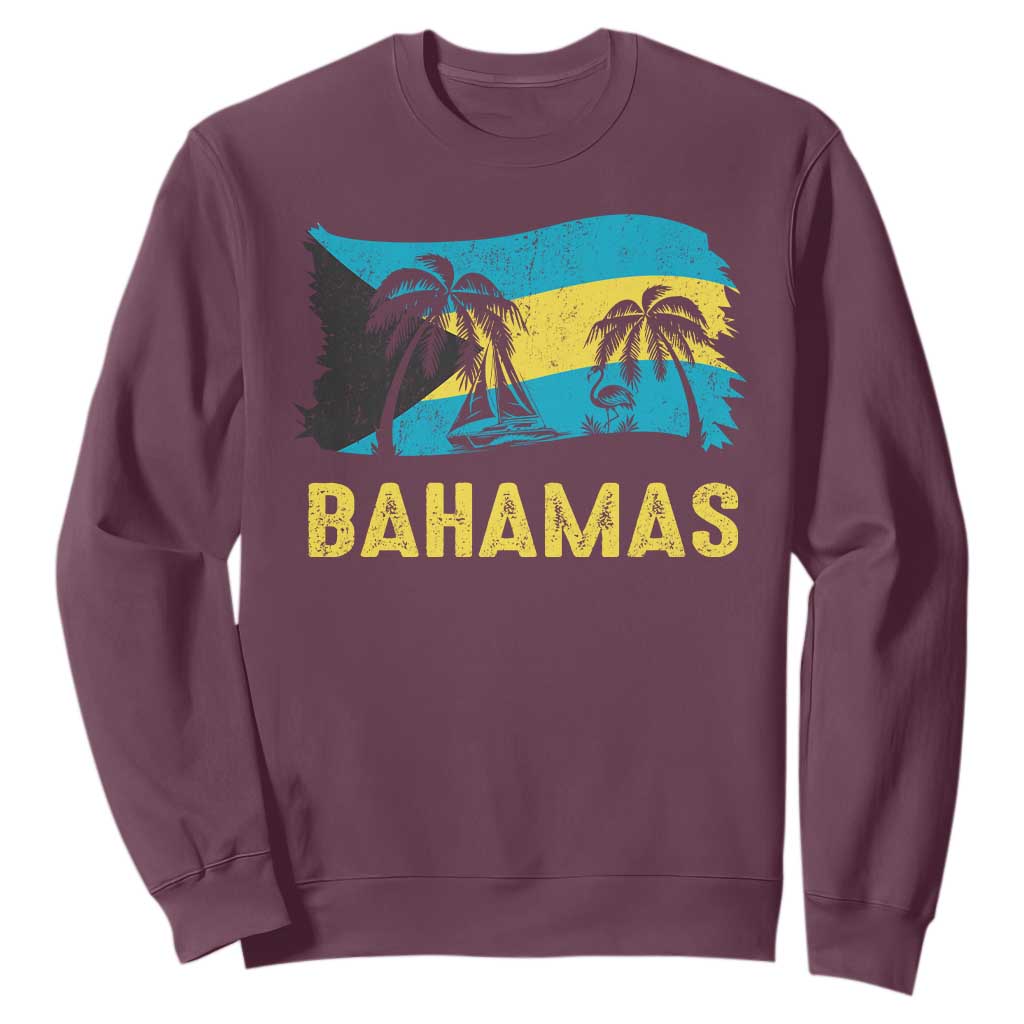 Bahamas Flag Sweatshirt Tropical Island Palm Trees Bahamian Gifts TS10 Maroon Print Your Wear