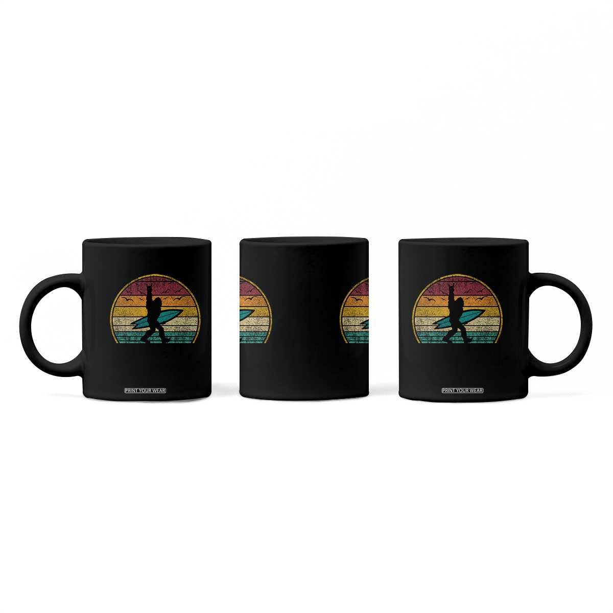 Vintage Bigfoot Surfing Coffee Mug Sasquatch Beach Vacation Retro Surf Sun Shaka TS10 Print Your Wear