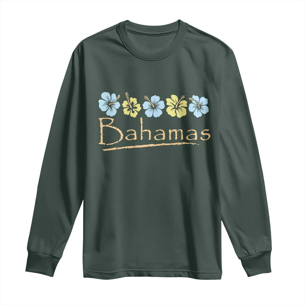 Bahamas Long Sleeve Shirt Hibiscus Flower Summer Beachy Vacation TS10 Dark Forest Green Print Your Wear