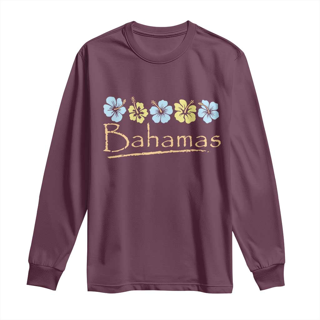 Bahamas Long Sleeve Shirt Hibiscus Flower Summer Beachy Vacation TS10 Maroon Print Your Wear