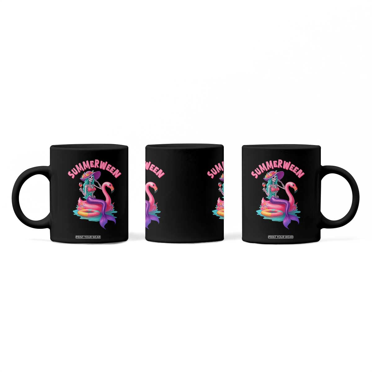 Summerween Mermaid Skeleton Coffee Mug Beach Flamingo Halloween Girl TS10 Print Your Wear