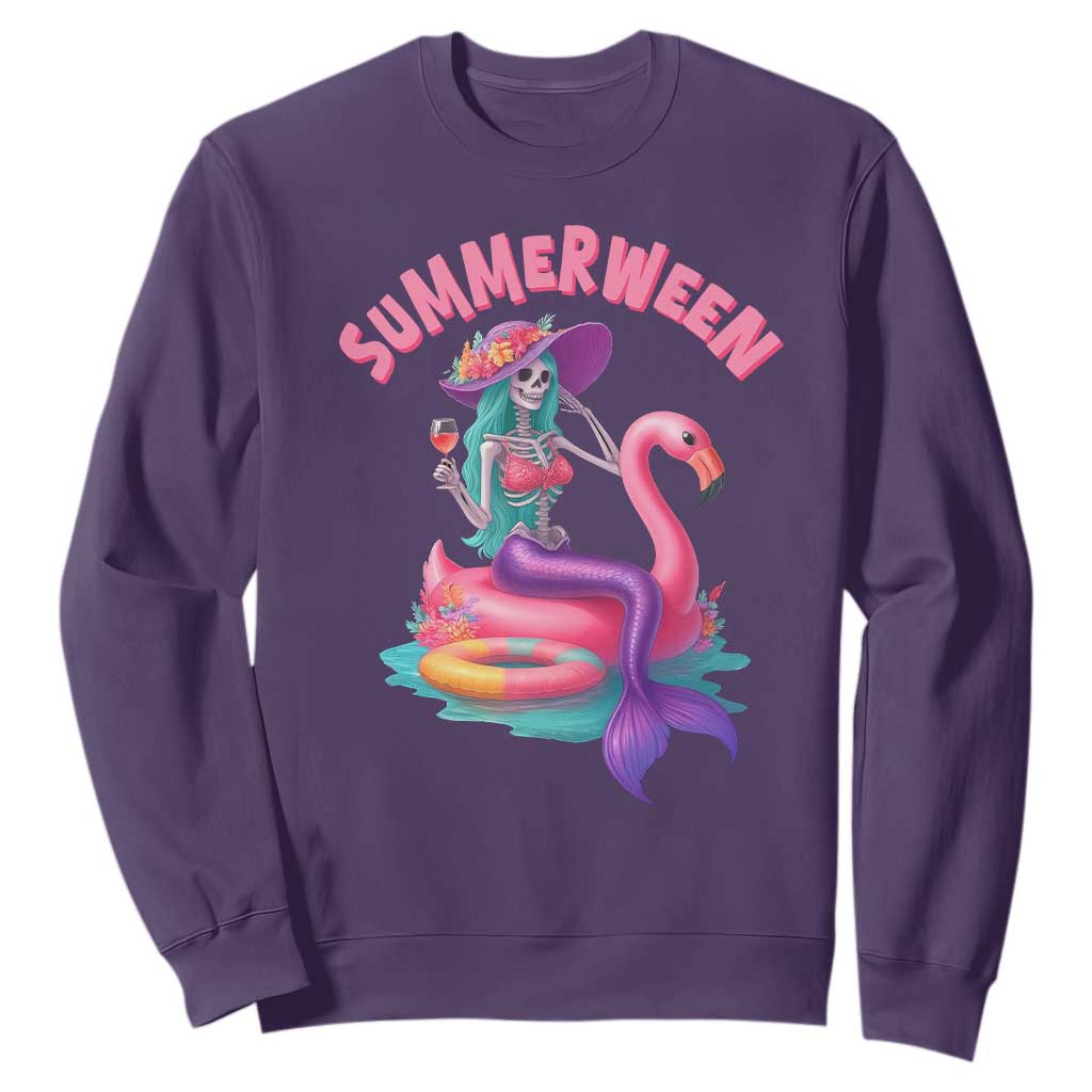 Summerween Mermaid Skeleton Sweatshirt Beach Flamingo Halloween Girl TS10 Purple Print Your Wear