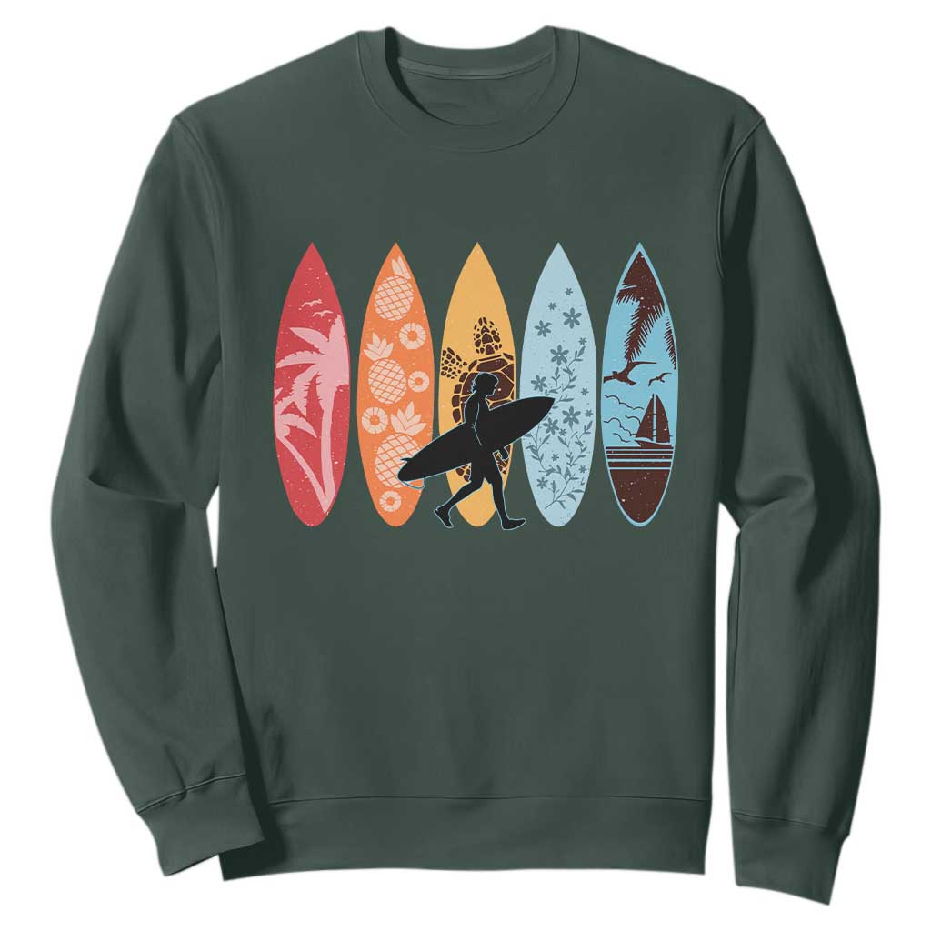 Surfboarder Sweatshirt Hawaii Wave Surfing Surfboard Lover Beach Surfer TS10 Dark Forest Green Print Your Wear