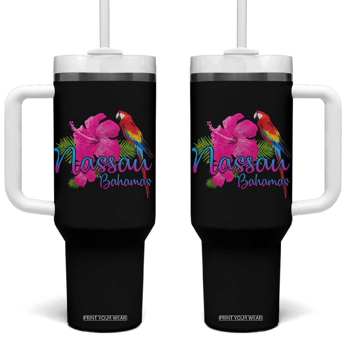 Nassau Souvenir Tumbler With Handle Caribbean Bahamas Beach Vacation TS10 One Size: 40 oz Black Print Your Wear
