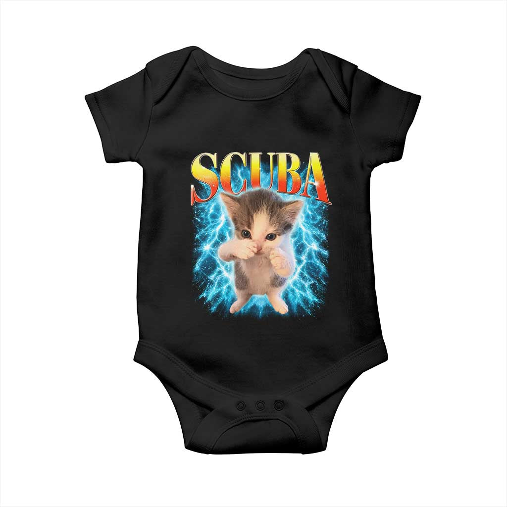 Funny Cat Scuba Dancing Meme 90s Retro Bootleg Graphic Baby Onesie