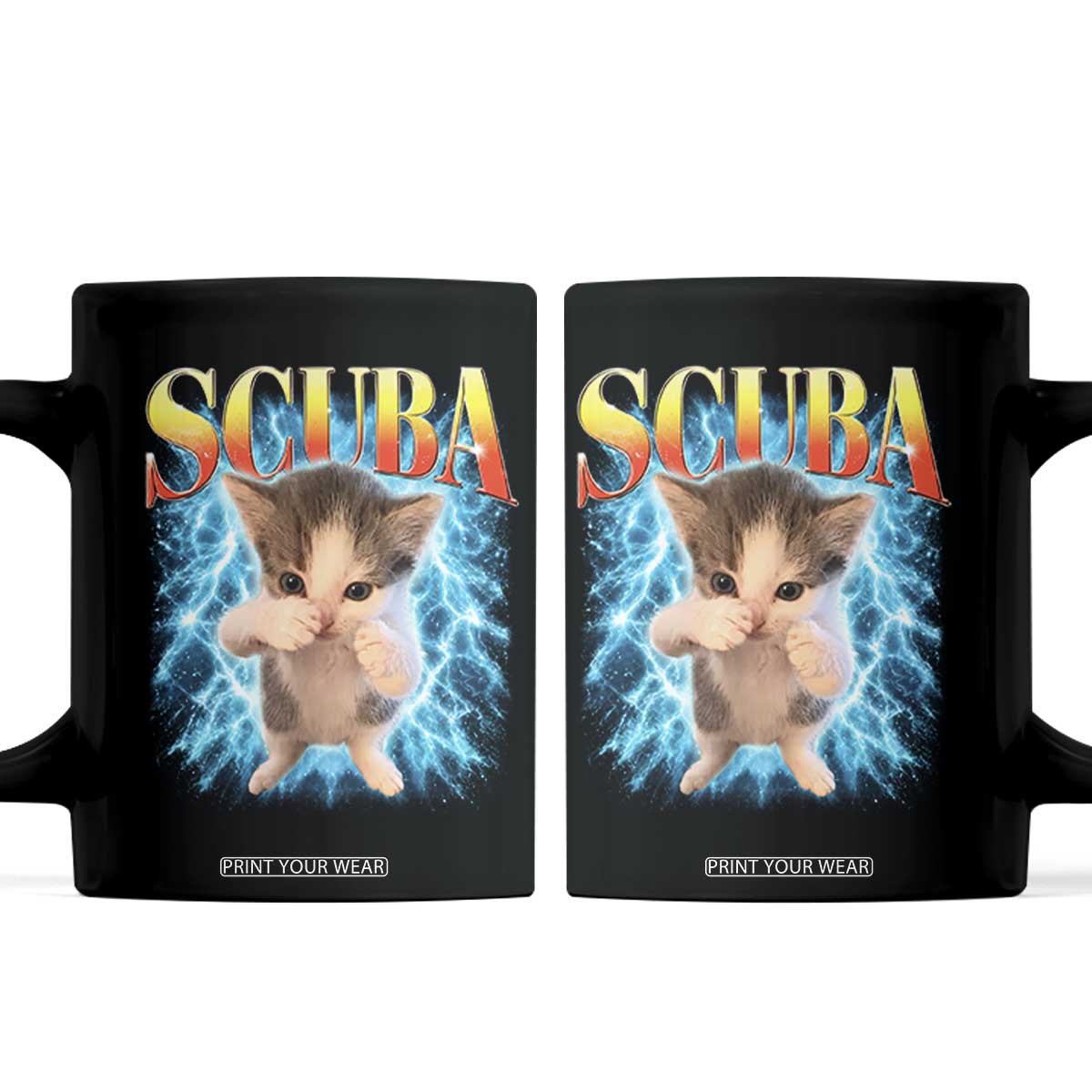 Funny Cat Scuba Dancing Meme 90s Retro Bootleg Graphic Coffee Mug