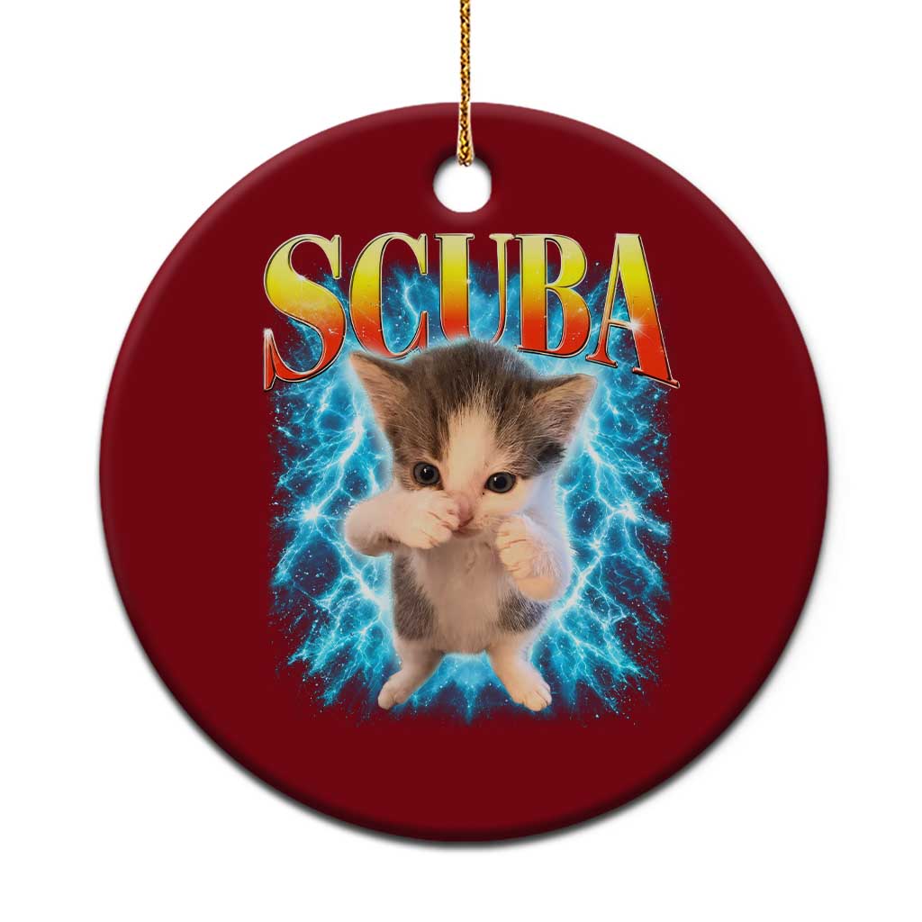 Funny Cat Scuba Dancing Meme 90s Retro Bootleg Graphic Ceramic Ornament