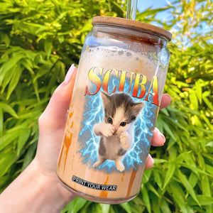 Funny Cat Scuba Dancing Meme 90s Retro Bootleg Graphic Glass Can