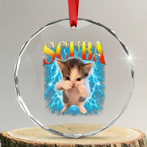 Funny Cat Scuba Dancing Meme 90s Retro Bootleg Graphic Crystal Glass Ornament