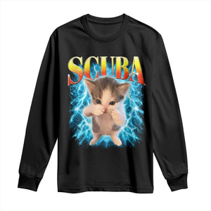 Funny Cat Scuba Dancing Meme 90s Retro Bootleg Graphic Long Sleeve Shirt