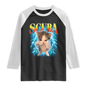 Funny Cat Scuba Dancing Meme 90s Retro Bootleg Graphic Raglan Shirt