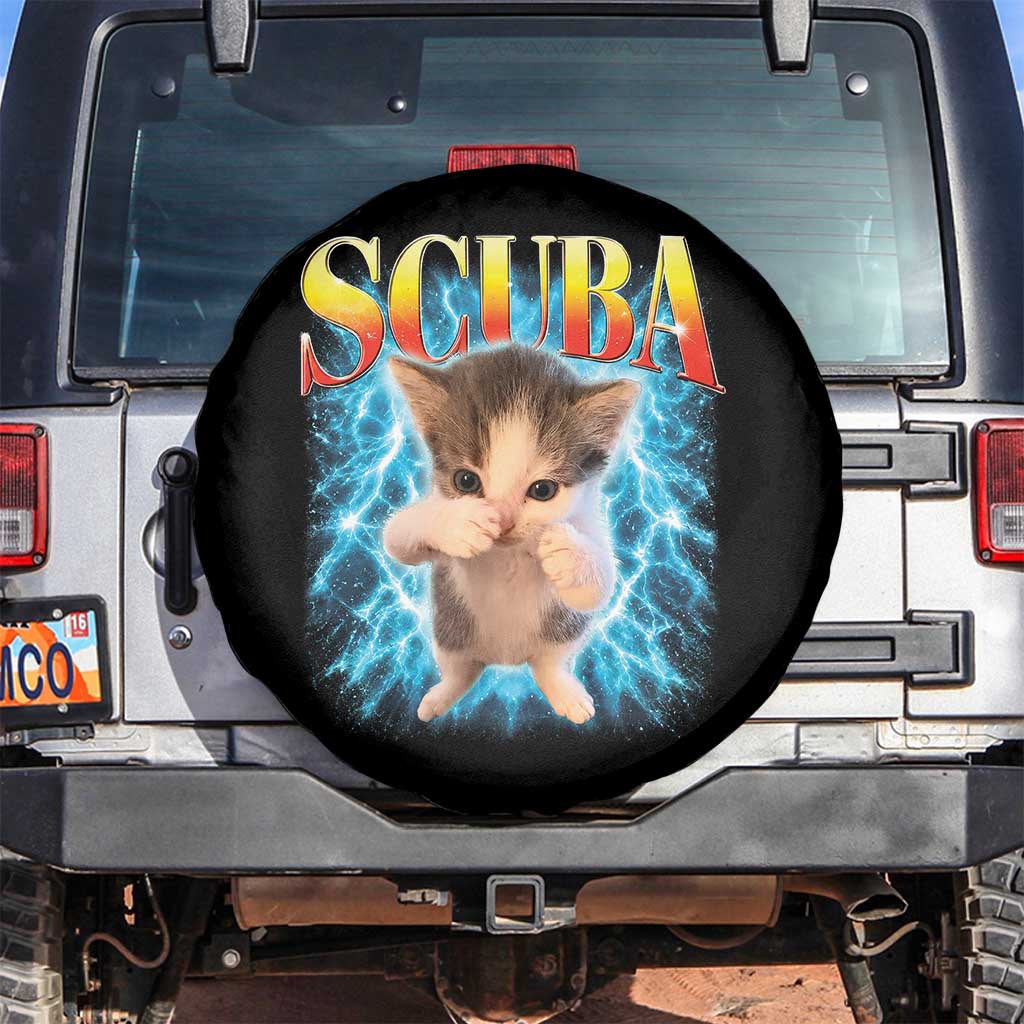 Funny Cat Scuba Dancing Meme 90s Retro Bootleg Graphic Spare Tire Cover