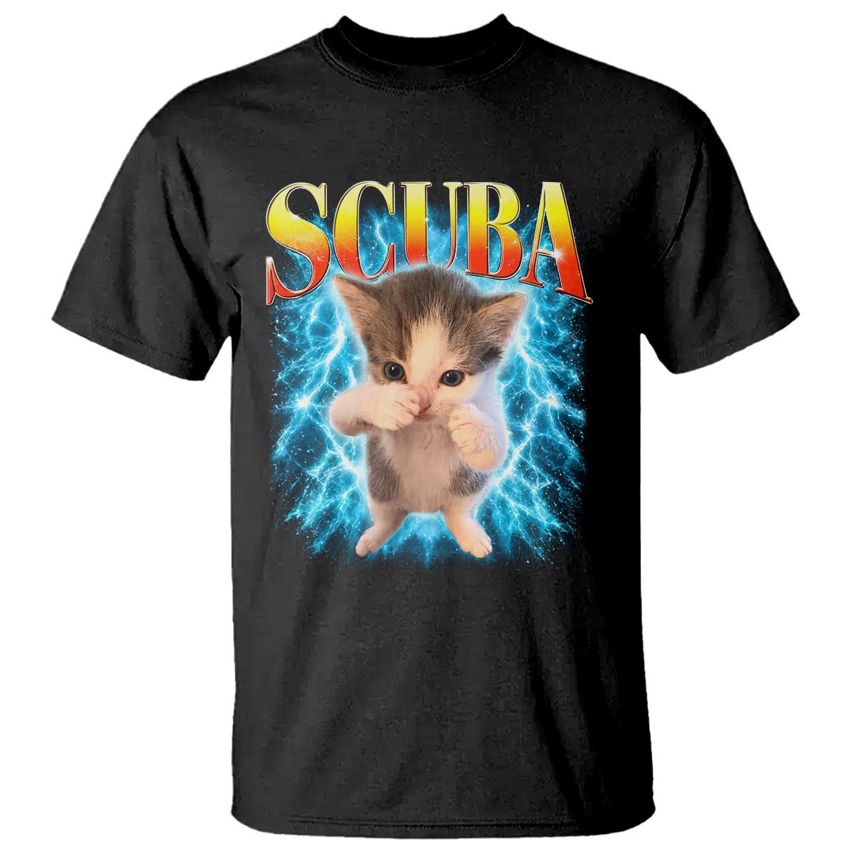Funny Cat Scuba Dancing Meme 90s Retro Bootleg Graphic T Shirt