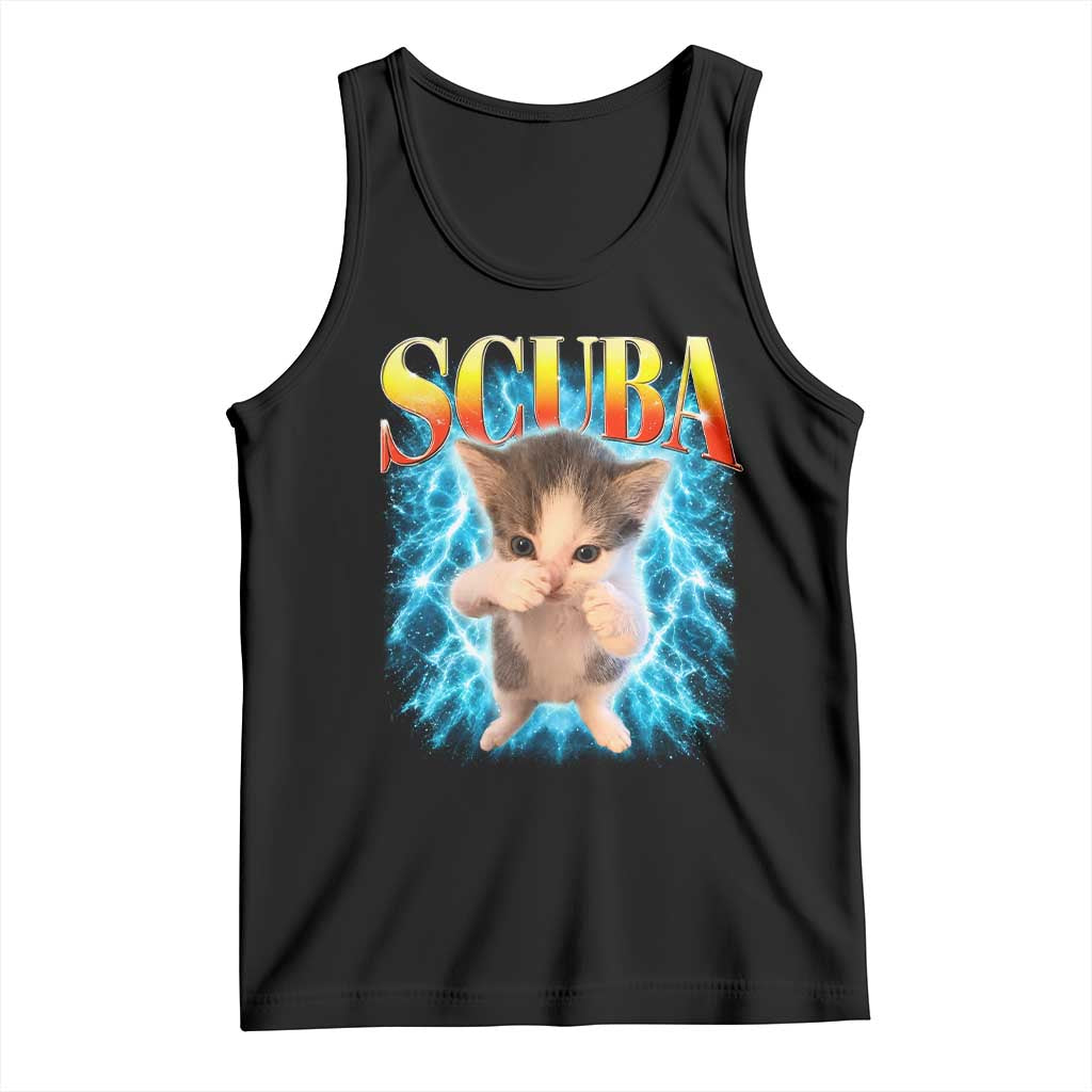 Funny Cat Scuba Dancing Meme 90s Retro Bootleg Graphic Tank Top