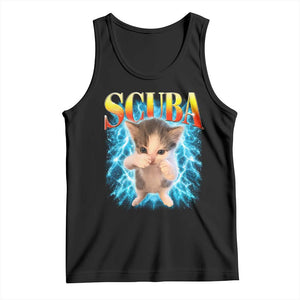 Funny Cat Scuba Dancing Meme 90s Retro Bootleg Graphic Tank Top