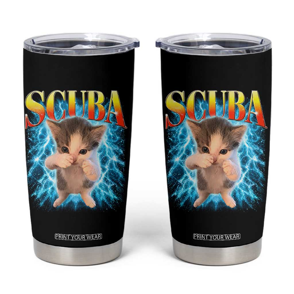 Funny Cat Scuba Dancing Meme 90s Retro Bootleg Graphic Tumbler Cup