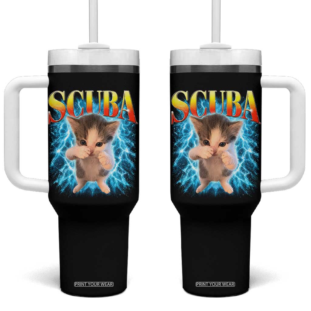 Funny Cat Scuba Dancing Meme 90s Retro Bootleg Graphic Tumbler With Handle