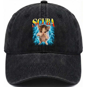 Funny Cat Scuba Dancing Meme 90s Retro Bootleg Graphic Washed Cotton Baseball Cap