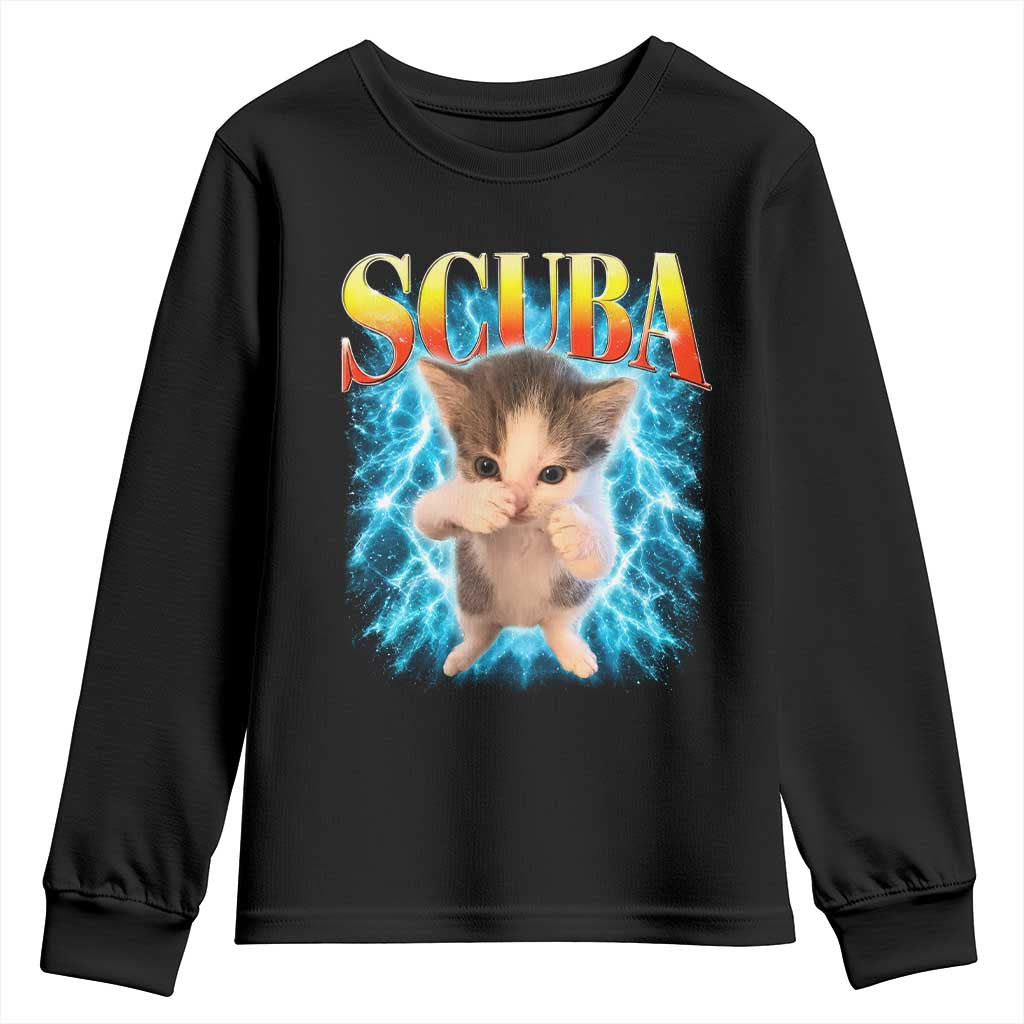 Funny Cat Scuba Dancing Meme 90s Retro Bootleg Graphic Youth Sweatshirt