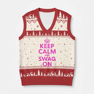 Keep Calm and Swag On Funny Saying Y2k V-Neck Knit Sweater Vest