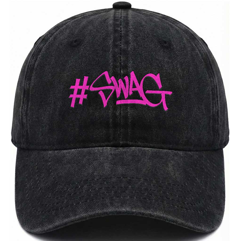 Hashtag Swag Graphic Washed Cotton Baseball Cap Y2K Trendy