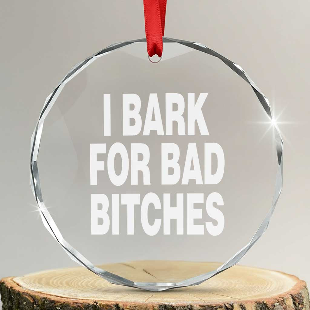 I Bark for Bad Btches Funny Unhinged Meme Crystal Glass Ornament Delulu Dog Boy Gen Z Simp Humor Sarcastic Gag Gift